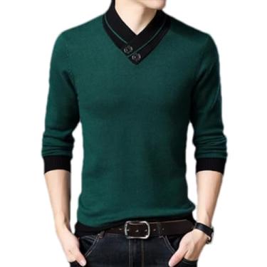 Imagem de KANG POWER Suéter masculino de inverno casual masculino gola em V suéter de malha gola alta masculino pulôver de malha gola dupla para negócios, En8, Small