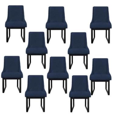 Imagem de Kit 10 Cadeiras Para Sala De Jantar Lizz Base De Ferro Veludo  Azul Ma
