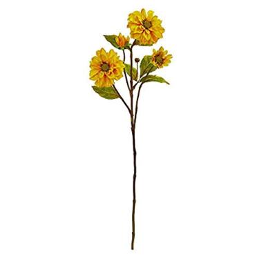Imagem de Nearly Natural 76 cm Zinnia Artificial (conjunto de 6) flores de seda, amarelo