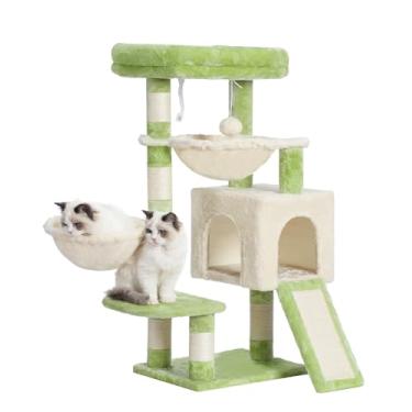 Imagem de Árvore de cacto para gatos Hey-brother MPJ006SGM, casa e condomínio confortável, com cama grande acolchoada, para gatos internos, redes, postes para arranhar de sisal, arranhador grande, verde e bege