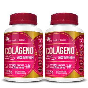 Imagem de Kit Colágeno Verisol + Ácido Hialurônico + Vitamina A, E, C + Biotina + Zinco 750mg 2x 120 Cápsulas Cada - Flora Nativa