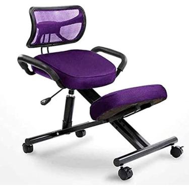 Imagem de Cadeira ergonômica ajoelhada com apoio traseiro, banco ajustável para casa e escritório, roxo
