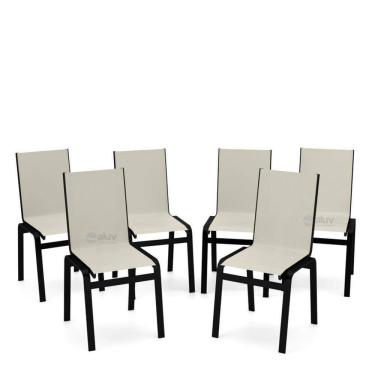 Imagem de Kit 6 Cadeiras Jantar Gourmet Alumínio Preto Tela Bege