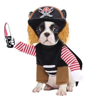 Imagem de Fantasia divertida universal de pirata para animais de estimação com roupas de Halloween para cães, cosplay, gatos, chapéu, roupas macias para cães