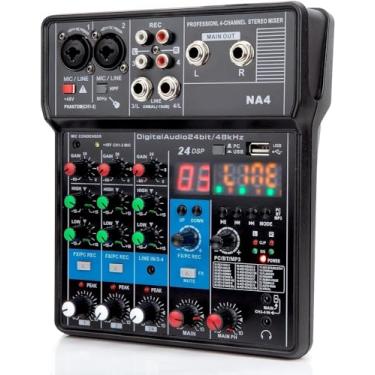 Imagem de Mixer de áudio profissional,4/3/2 canais Mixer de placa de som com Bluetooth, entrada USB para PC Fonte de alimentação fantasma de 48V para música, Podcast, Rádios e Sistemas de Som Portáteis