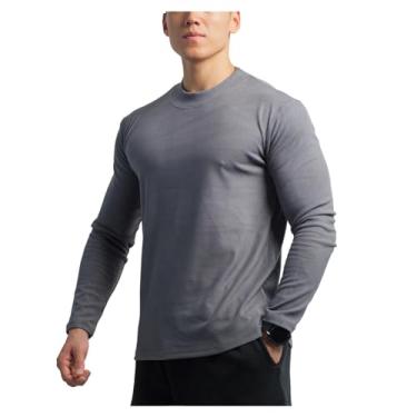 Imagem de Camisetas esportivas masculinas de cor sólida, manga comprida, muscular, leve, fitness, lazer, Cinza escuro, M
