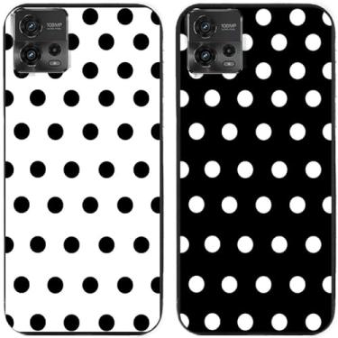 Imagem de 2 peças preto branco bolinhas impressas TPU gel silicone capa de telefone traseira para Motorola Moto todas as séries (Moto G72)