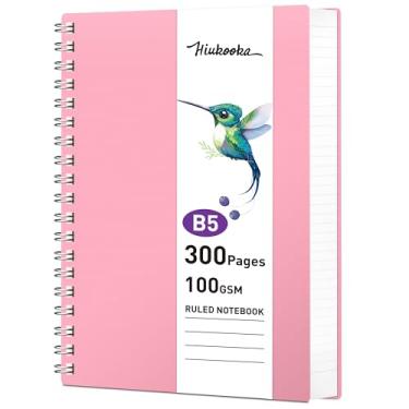 Imagem de HIUKOOKA Caderno espiral B5 - Caderno de 300 páginas com forro em espiral, caderno grande de capa dura 19 x 25,8 cm, caderno de papel grosso de 100 g/m² para mulheres, diário, estudo, reunião (rosa)