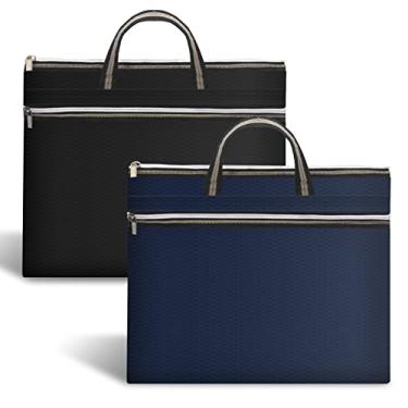 Imagem de Colorlife Bolsa de arquivo A4 com zíper, 2 unidades, bolsa de documentos com zíper com alça para pasta de documentos de negócios, organizador de armazenamento, portátil, viagem, 2 compartimentos,