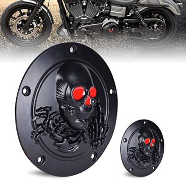 Imagem de Para Harley Softail Derby Cover, Sresk 3D Skull 5 Hole Derby Timer Engine Timing Cover Points Covers for Harley 1999-2014 Big Twin Cam EVO Touring Road King Electra Glide FLHR FLHX FXST Dyna (Preto)