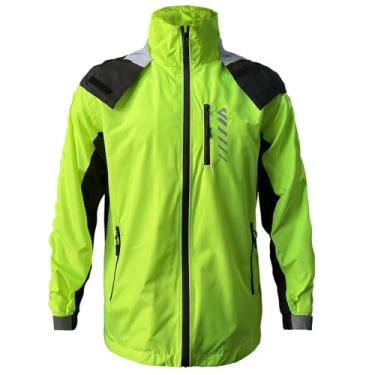 Imagem de Lo.gas Jaqueta de ciclismo masculina, jaqueta corta-vento leve embalável com bolsos e tiras refletoras, Capa de chuva verde, GG