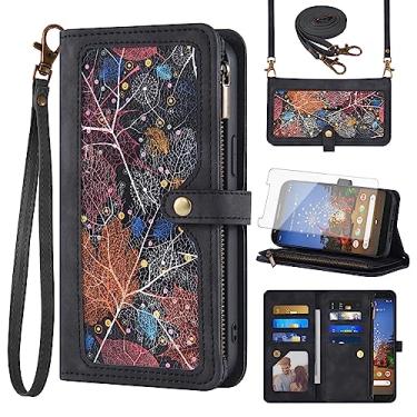 Imagem de Asuwish Capa de celular para Google Pixel 3a XL com protetor de tela de vidro temperado, alça transversal para pulso de couro, estampa flip com zíper, suporte para cartão, celular Pixel3aXL, Pixle,