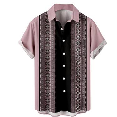 Imagem de Aniywn Camisa masculina de verão, praia, casamento, havaiana, floral, manga curta, ajuste relaxado, algodão, linho, camisa casual com botões, A4 - rosa, 4G