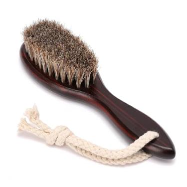 Imagem de Escova de barbear masculina para pescoço com espanador, escova de limpeza para pentear, escova de barba com cabo de madeira para cuidados com a barba, cerdas de javali, cor retrô