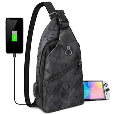 Imagem de Xishwon Mochila Transversal para Nintendo Switch/Lite/OLED, Bolsa de Viagem com Porta USB e Orifício para Fone de Ouvido, Resistente à Água, Preta, 17 x 7 x 33 cm