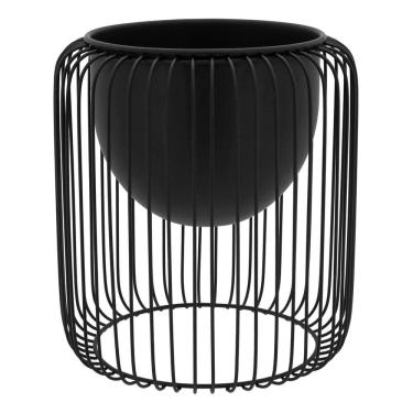 Imagem de CACHEPÔ METAL 28x26x26cm PRETO VASO DECORATIVO PLANTA