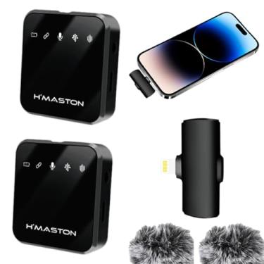 Imagem de H'MASTON Microfone Lapela Sem Fio Microfone Professional 3 em 1 com Duplo À prova de Vento Redução de Ruído para Gravação Compativel com iPhone (MK-15 LIGHTNING)