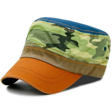 Imagem de Boné militar de algodão camuflado patchwork chapéu militar cadete bonés do exército boné de topo plano boné estilo militar básico para homens, Camuflagem laranja, Tamanho Único