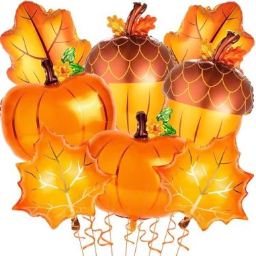 Imagem de Fall Maple Foil Balloons Autumn Thanksgiving Mylar Balloon Orange Pumpkin Aluminum Balloon Leaves Hazelnut Balloon Shape Design for Thanksgiving Home Theme Party Decoration 12Pcs