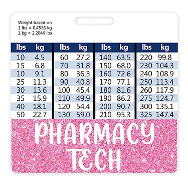Imagem de Plifal Suporte de cartão para crachá Pharmacy Tech Acessórios de enfermagem Etiquetas horizontais de identificação de nome de enfermeira trabalho W tabelas de conversão de altura e peso
