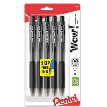 Imagem de Pentel BK440BP5A Canetas retráteis pretas com ponta média Wow!TM 5 unidades