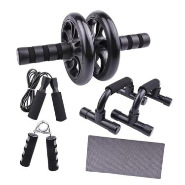 Imagem de YIJU Roda de exercícios ab, equipamento de treino, reforço de mão, joelheira, 2 barras push-up para treinamento de força de academia em casa, 6 peças