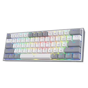 Imagem de Teclado para jogos Redragon K617 Fizz 60% RGB com fio, teclado mecânico compacto de 61 teclas com teclas brancas e cinzas, switch vermelho linear, suporte para driver/software profissional