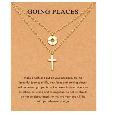 Imagem de Colar em camadas para mulheres, ouro delicado 14K, olho turco, estrelas do sol, lua, estrela-do-mar, colar com pingente gargantilha para presentes de melhores amigas, aniversário, ação de graças,