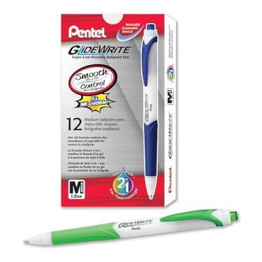 Imagem de Pentel Caneta esferográfica GlideWrite com tinta TechniFlo (1,0 mm), linha média, tinta verde-limão, caixa com 12 canetas (BX910-K)