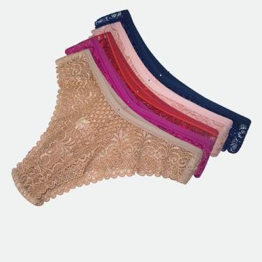 Imagem de Kit 5 Calcinha Asa Delta Renda Feminina Cintura Alta Fio Dental - Empó