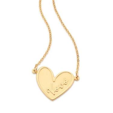 Imagem de Colar banhado ouro 3x 24k 18k e 22k feminino coração elo cadeado escri