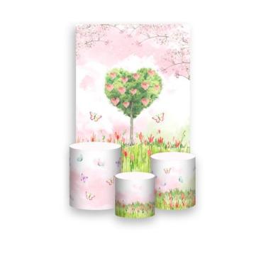 Imagem de Painel De Festa Vertical 1,50 x 2,20 + Trio De Capas Cilindro - Jardim