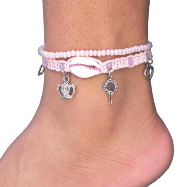 Imagem de Tornozeleira Oxum Rosa Macramê Orixá Umbanda - Balaio de Santo