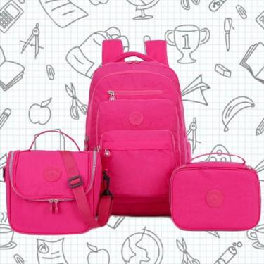 Imagem de Mochila Feminina Tactel Notebook Kit Lancheira e Estojo Escolar Resist