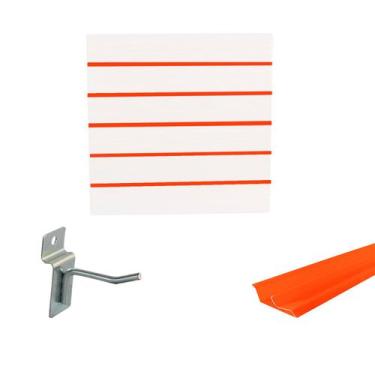 Imagem de Painel Canaletado Branco em Mdf 0,61 x 0,61m com Perfil Pvc Laranja e 