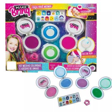 Imagem de Kit Mechas Coloridas e Adesivos de Unhas Infantil Menina - Polibrinq
