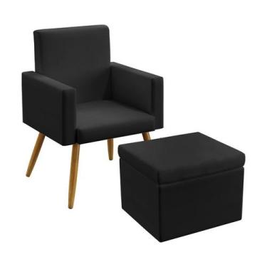 Imagem de Poltrona Para Sala de Estar Nina Sem Rodapé Com Puff Quasar Couro Pret