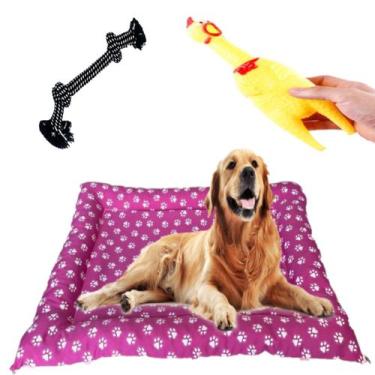 Imagem de Colchão Cachorro Grande Rosa + Corda Trançada e Mordedor - Elite