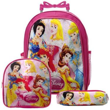 Imagem de Kit Mochila Escola Infantil Juvenil Menina Princesas Rodinha - TOYS 2U