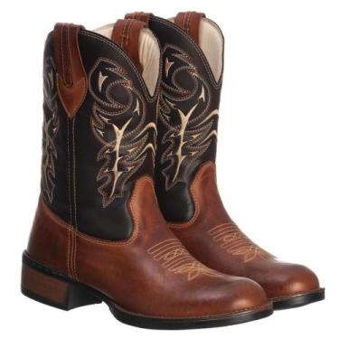 Imagem de Bota Texana Masculina Couro Cano Alto Bordada Cowboy - Campero, 41, Ma