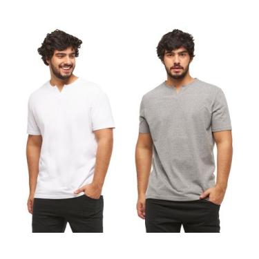 Imagem de Kit com 02 camisetas basica gola portuguesa - c3 - Wooks, Branco, Cinz