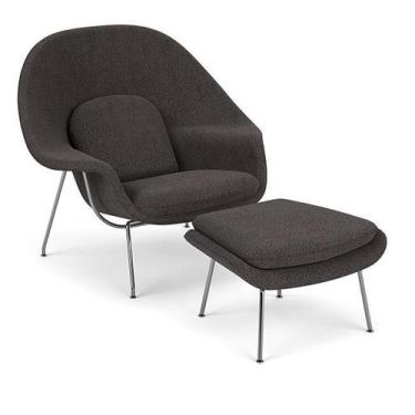 Imagem de Poltrona com Puff Womb Chair Base Cromada Bouclê - Decorato Móveis, Ci