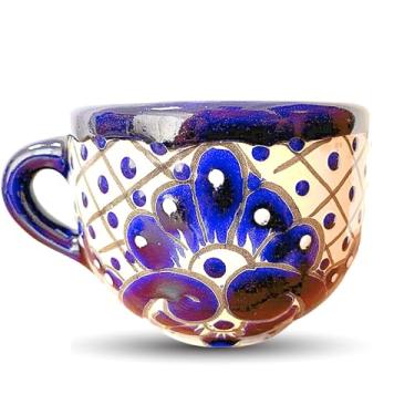 Imagem de Casa Fiesta Designs Caneca larga azul e branca, caneca de café de cerâmica mexicana pintada à mão, xícara de chá para escritório e casa, segura para lava-louças e micro-ondas, 473 ml, Taza Mexicana -