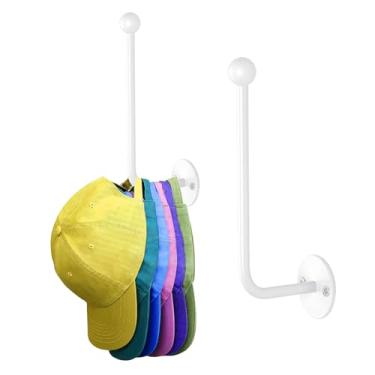Imagem de YIWONFU Suporte para chapéus para bonés de beisebol, 2 peças de organizador de chapéus multiuso, em forma de L, de aço inoxidável, cabide de chapéu, armazenamento para parede, com capacidade de 10