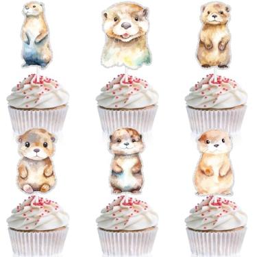 Imagem de 18pcs Cute Cartoon Otter, Sea Otter Animal Them Happy Birthday Cupcake Decorations Set - Perfect for Boys Girls Birthday Party, Baby Shower, Animal Theme Party Kawaii Zoo Decoration Supplies - LIANGSS