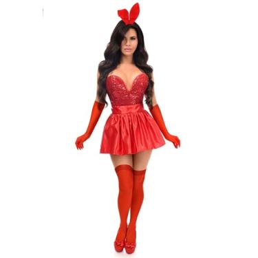 Imagem de Daisy corsets Espartilho feminino de coelhinho vermelho premium com gaveta superior de 5 peças, Vermelho, 6X