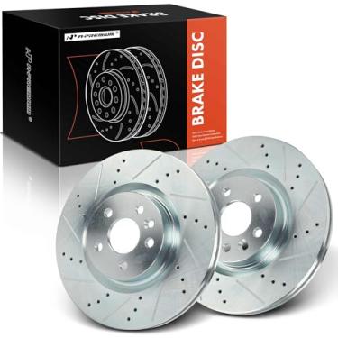 Imagem de A-Premium Rotores de freio a disco dianteiro perfurado e ranhurado de 12,80 polegadas (325 mm) compatíveis com modelos selecionados Land Rover e Jaguar - Range Rover Evoque 2016-2018, Discovery Sport