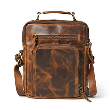 Imagem de Bolsa mensageiro pequena de couro para homens, bolsa de ombro vintage, bolsa tiracolo masculina para trabalho, Marrom vintage, Medium