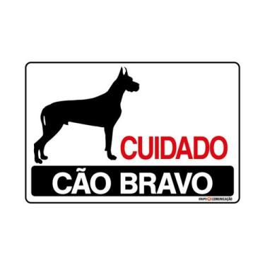 Imagem de Placa De Sinalização Cuidado Cão Bravo 30x20 Qi Comunicação - P-8 Q1A