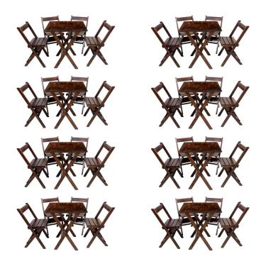 Imagem de Kit 8 Conjuntos Mesa Dobrável 70x70cm Para Bar Com 4 Cadeiras Em Madeira Maciça - Imbuia